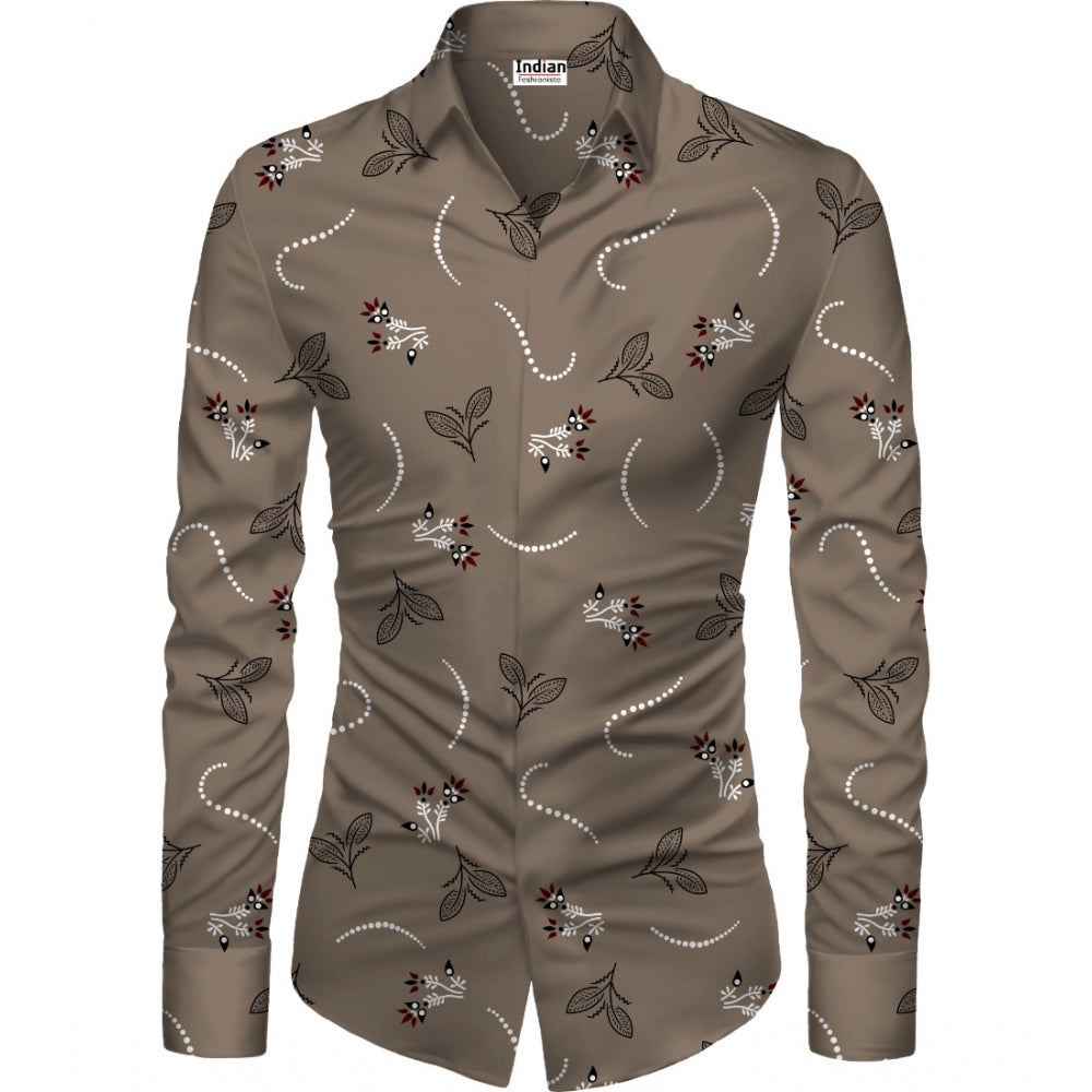 Generic Men's Casual Floral Printed Cotton Blend Unstitched Shirt Fabric 1.6 Mtrs (Brown) Main image