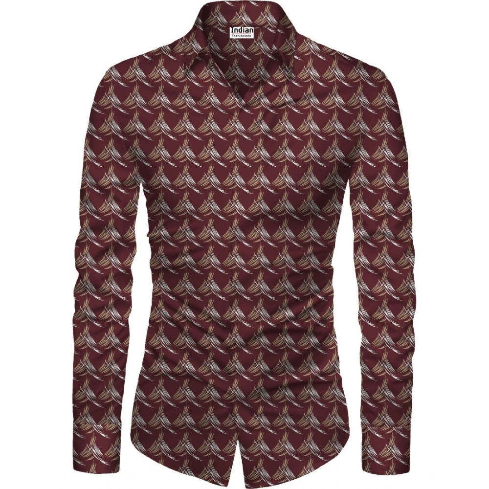 Generic Men's Casual Floral Printed Cotton Blend Unstitched Shirt Fabric 1.6 Mtrs (Maroon) Main image