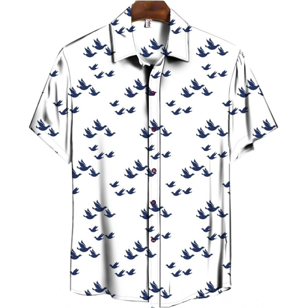 Generic Men's Casual Floral Printed Cotton Blend Unstitched Shirt Fabric 1.6 Mtrs (Blue) Main image
