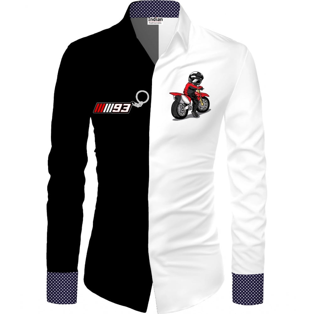 Generic Men's Casual Floral Printed Cotton Blend Unstitched Shirt Fabric 1.6 Mtrs (White-Black) Main image