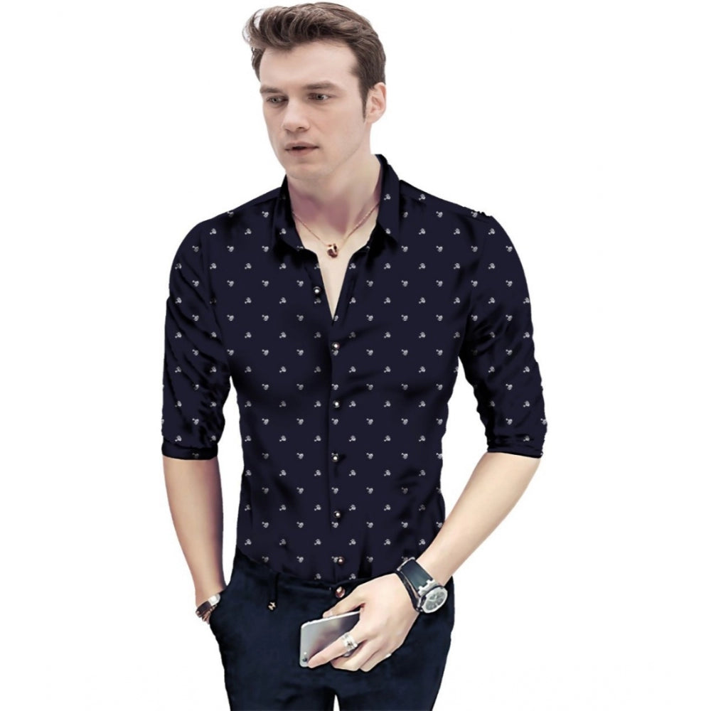 Generic Men's Casual Floral Printed Cotton Blend Unstitched Shirt Fabric 1.6 Mtrs (Dark Blue) Main image
