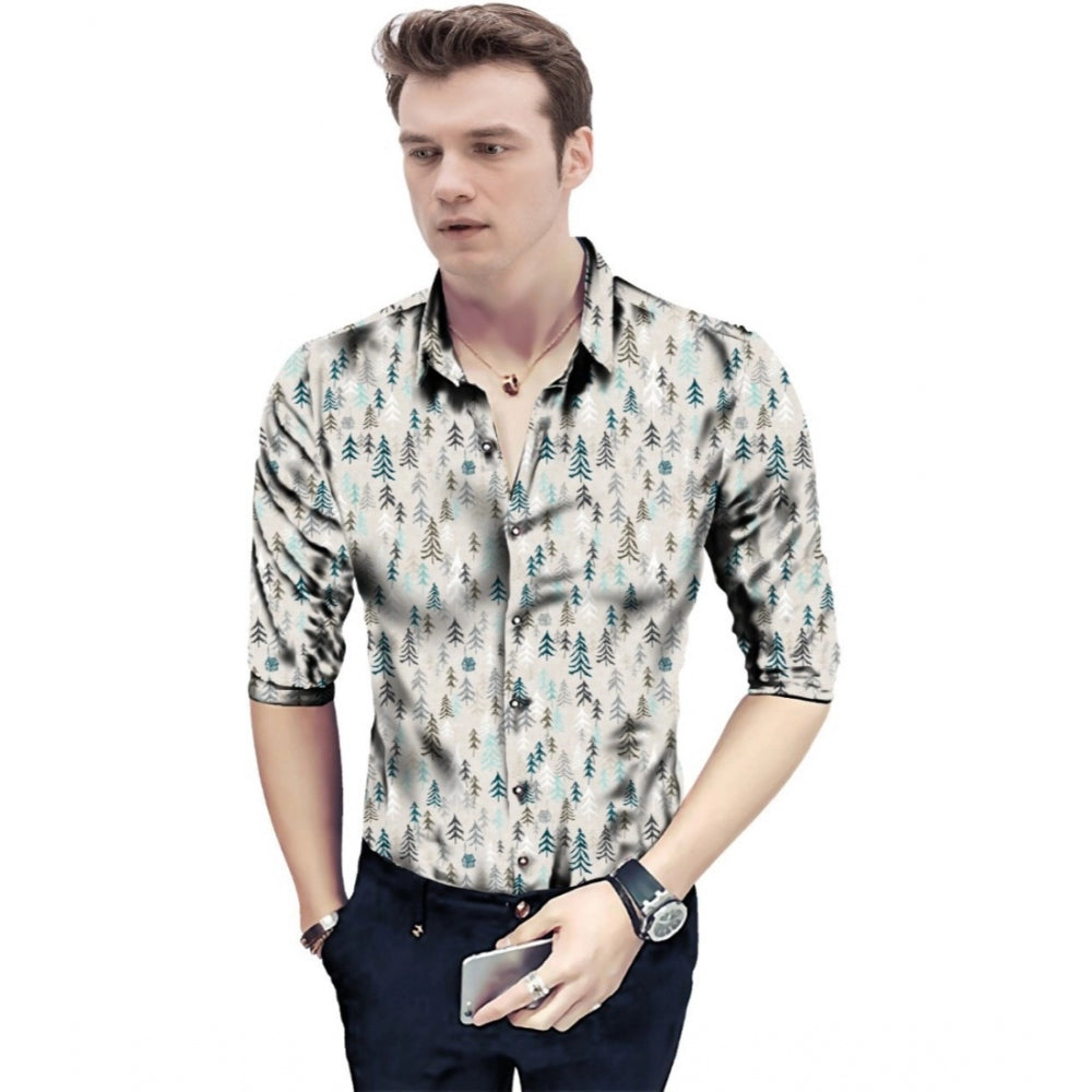 Generic Men's Casual Floral Printed Cotton Blend Unstitched Shirt Fabric 1.6 Mtrs (Beige) Main image