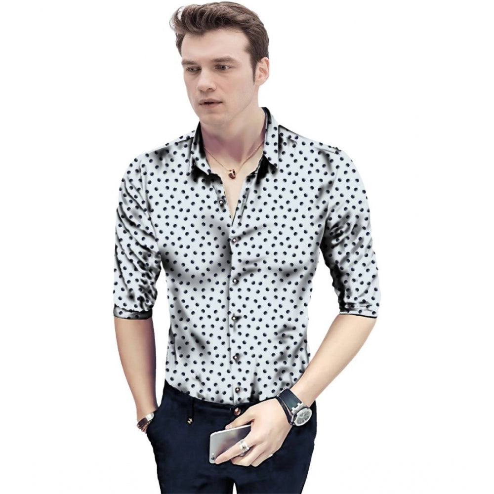 Generic Men's Casual Floral Printed Cotton Blend Unstitched Shirt Fabric 1.6 Mtrs (White) Main image