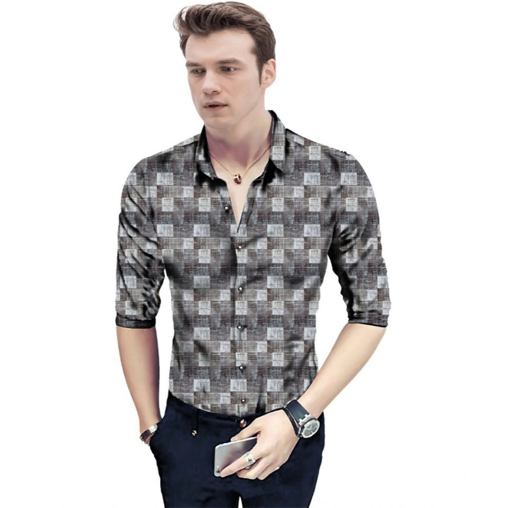 Generic Men's Casual Floral Printed Cotton Blend Unstitched Shirt Fabric 1.6 Mtrs (Grey) Main image