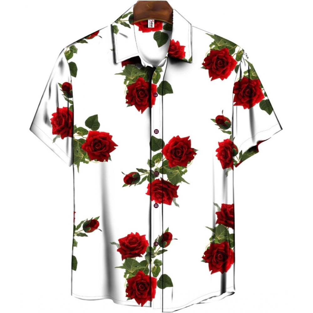 Generic Men's Casual Floral Printed Cotton Blend Unstitched Shirt Fabric 1.6 Mtrs (Red) Main image