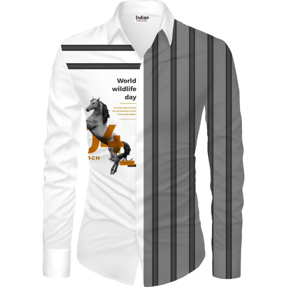 Generic Men's Casual Floral Printed Cotton Blend Unstitched Shirt Fabric 1.6 Mtrs (Grey-White) Main image