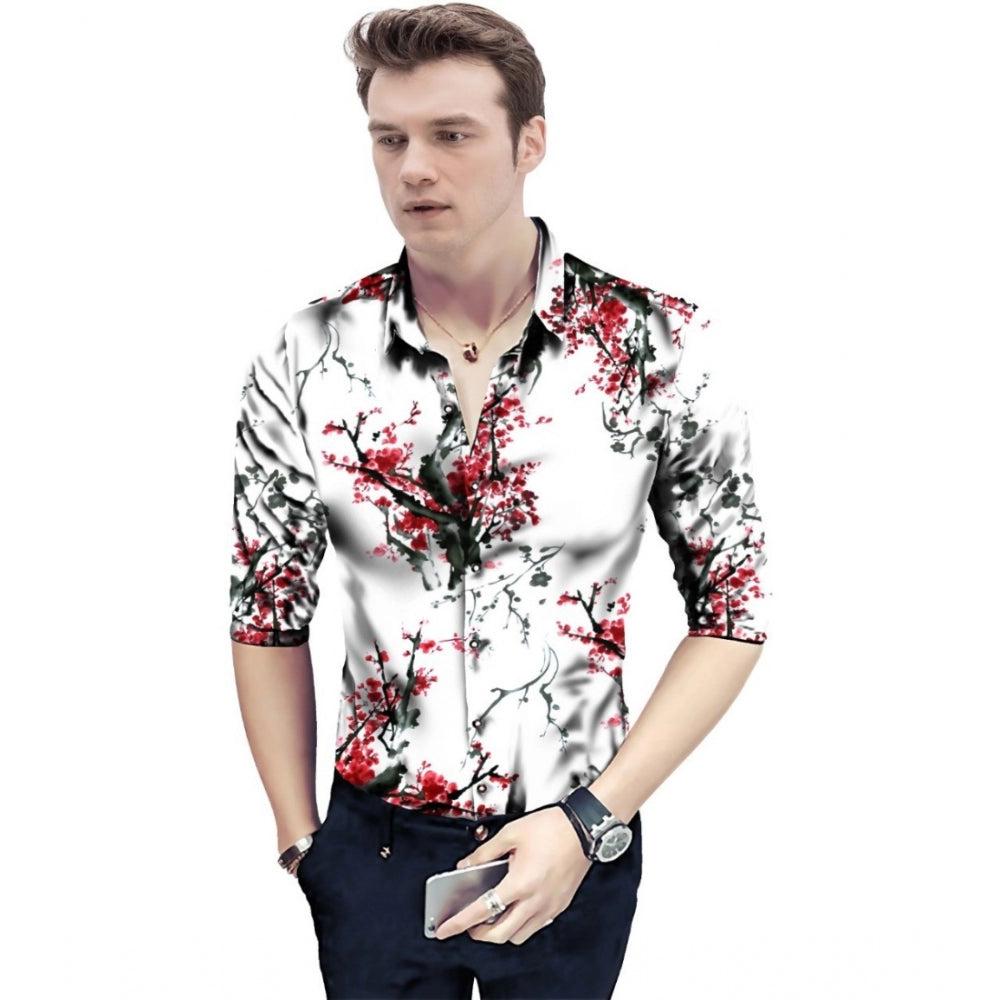 Generic Men's Casual Floral Printed Cotton Blend Unstitched Shirt Fabric 1.6 Mtrs (Red-White) Main image