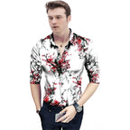 Generic Men's Casual Floral Printed Cotton Blend Unstitched Shirt Fabric 1.6 Mtrs (Red-White)