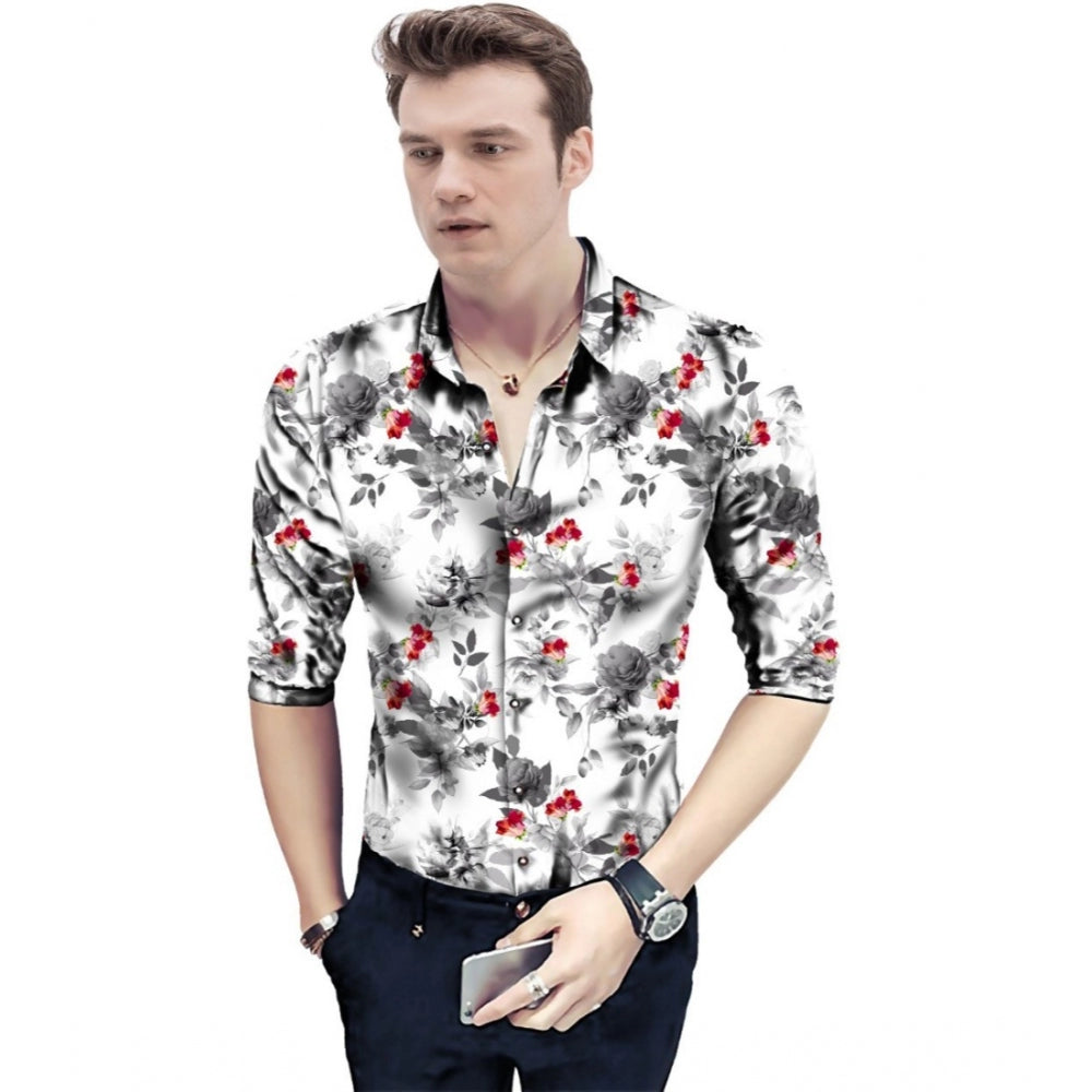 Generic Men's Casual Floral Printed Cotton Blend Unstitched Shirt Fabric 1.6 Mtrs (Red-White) Main image