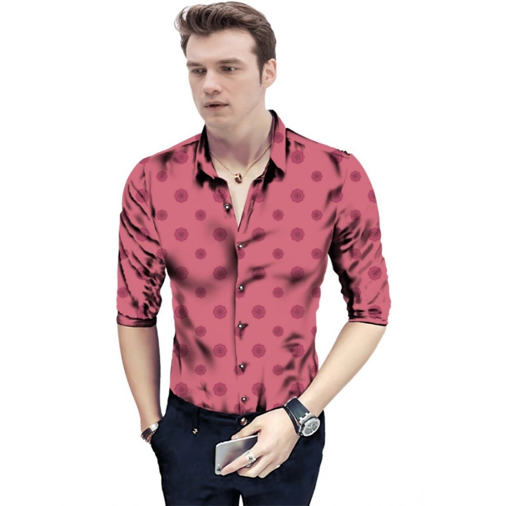 Generic Men's Casual Floral Printed Cotton Blend Unstitched Shirt Fabric 1.6 Mtrs (Pink) Main image