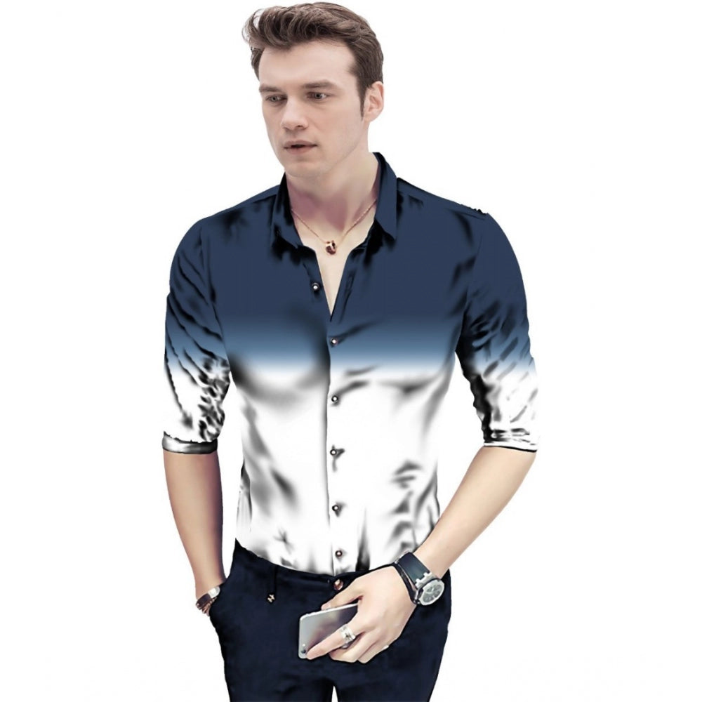 Generic Men's Casual Floral Printed Cotton Blend Unstitched Shirt Fabric 1.6 Mtrs (Navy Blue) Main image