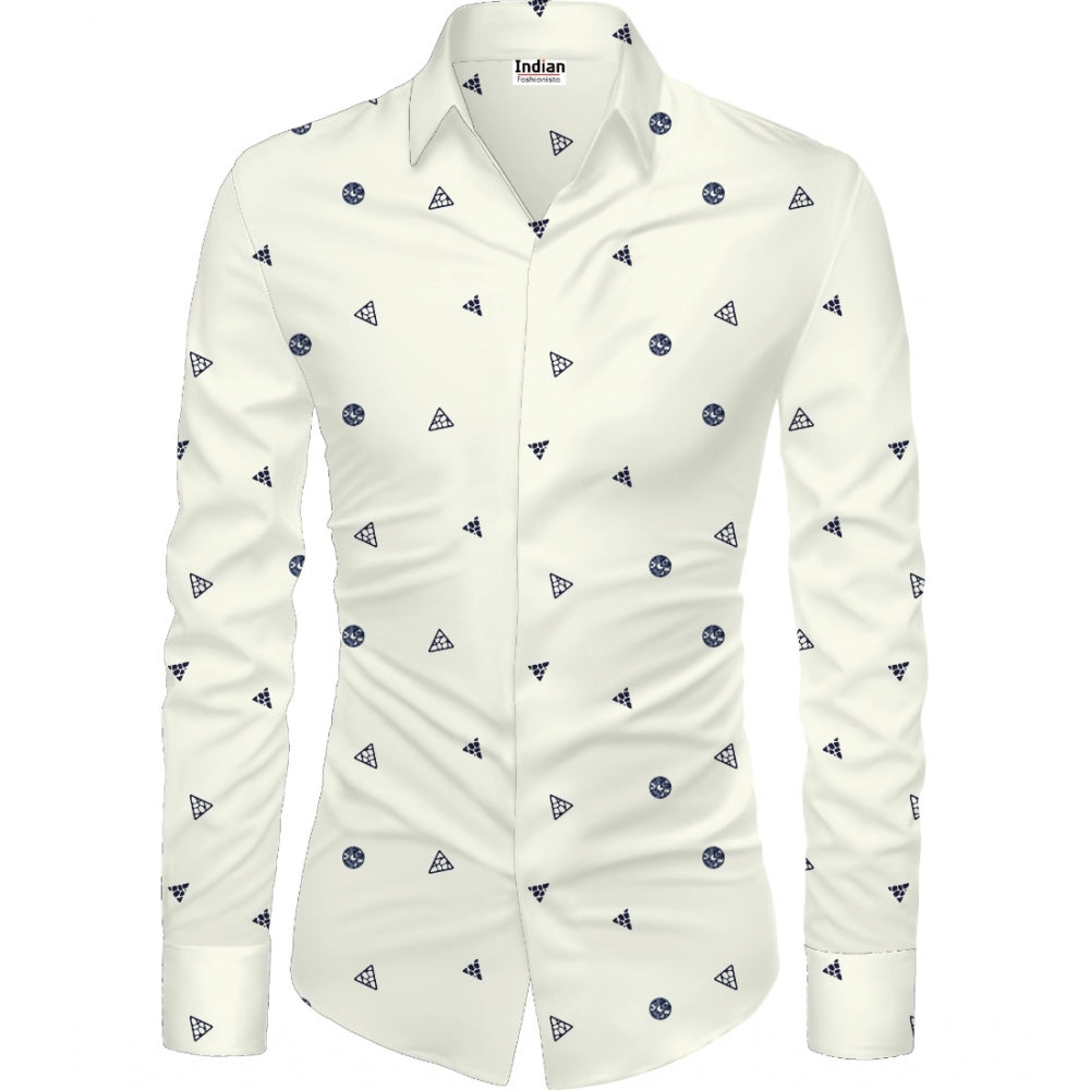 Generic Men's Casual Floral Printed Cotton Blend Unstitched Shirt Fabric 1.6 Mtrs (White) Main image