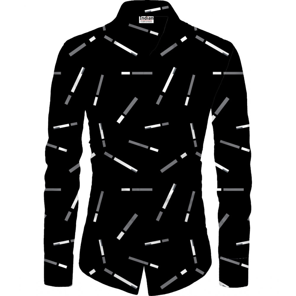 Generic Men's Casual Floral Printed Cotton Blend Unstitched Shirt Fabric 1.6 Mtrs (Black) Main image