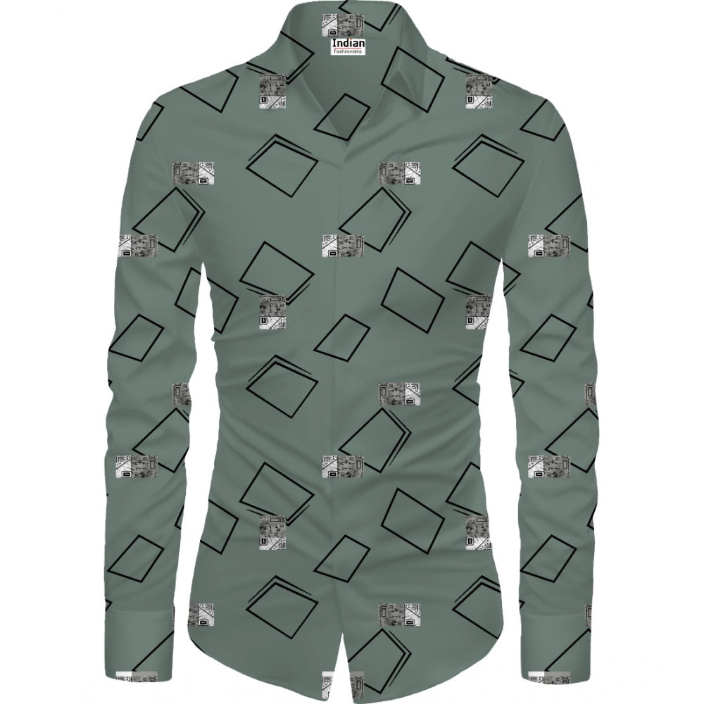 Generic Men's Casual Floral Printed Cotton Blend Unstitched Shirt Fabric 1.6 Mtrs (Grey) Main image