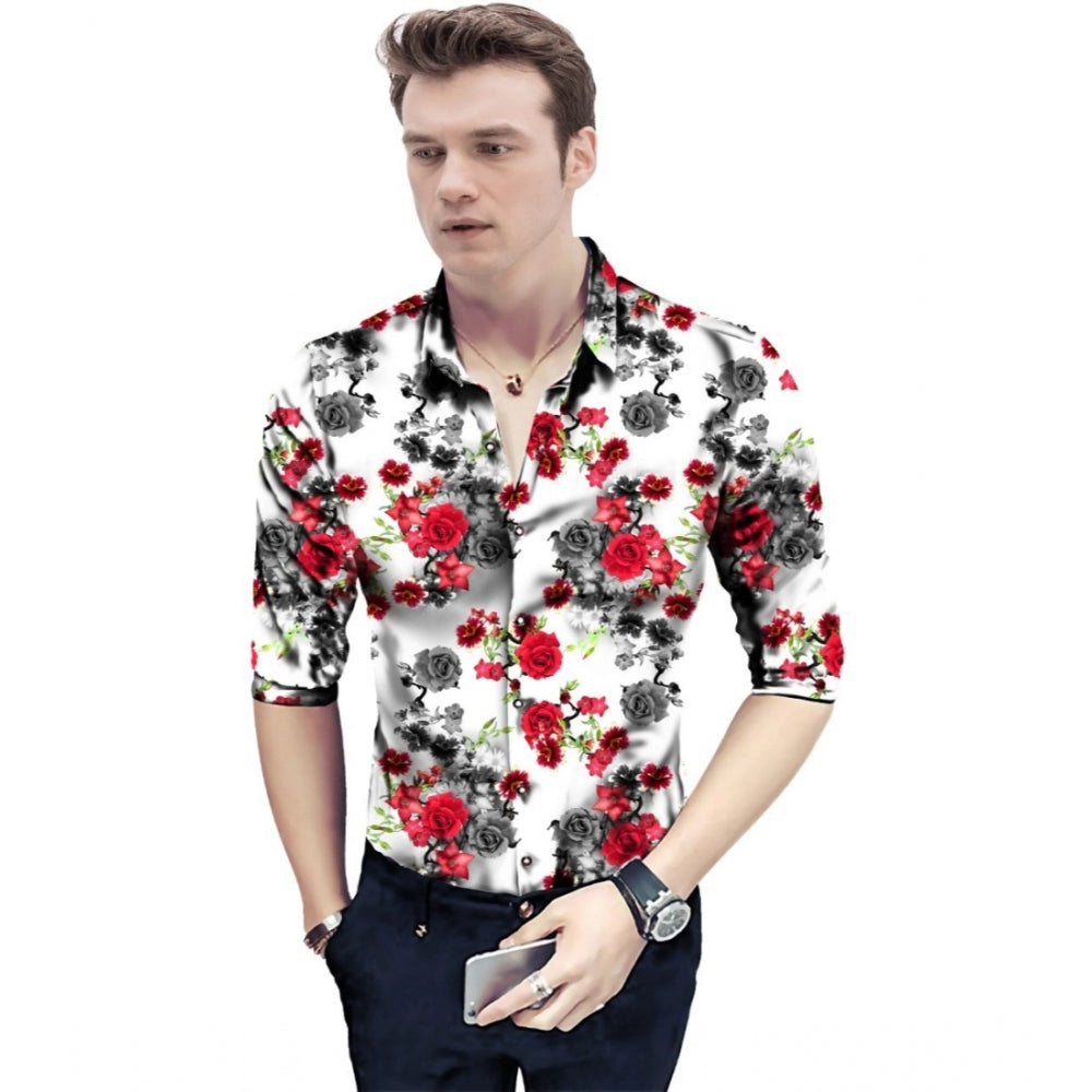 Generic Men's Casual Floral Printed Cotton Blend Unstitched Shirt Fabric 1.6 Mtrs (Red) Main image