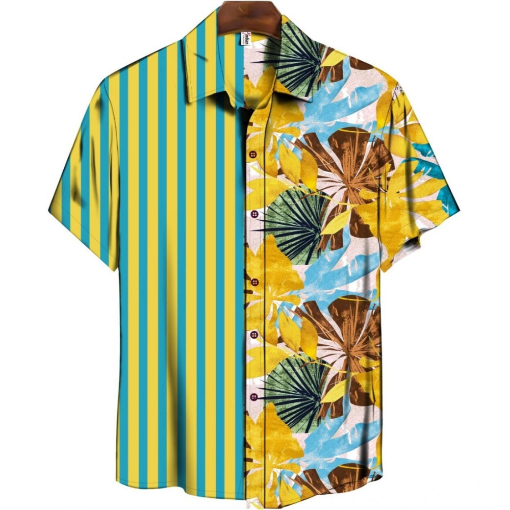 Generic Men's Casual Floral Printed Cotton Blend Unstitched Shirt Fabric 1.6 Mtrs (Green) Main image