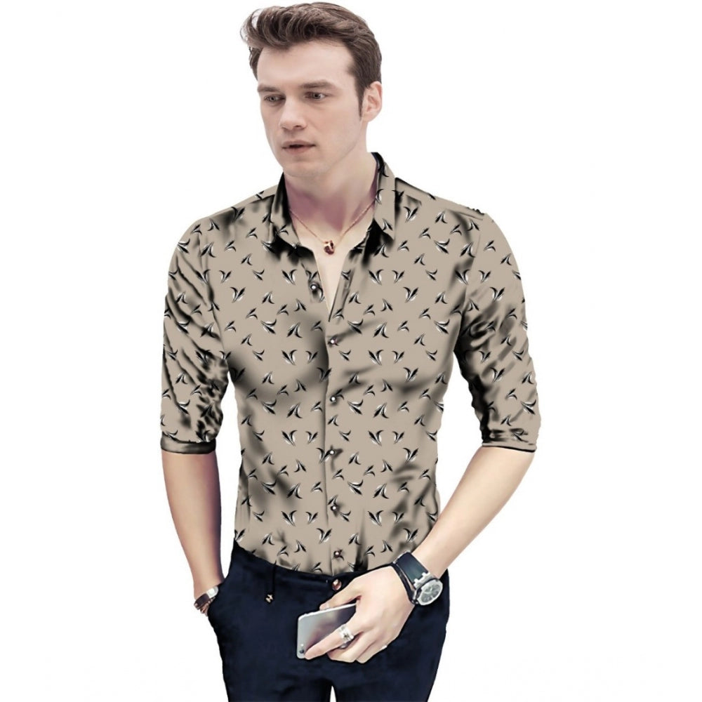 Generic Men's Casual Floral Printed Cotton Blend Unstitched Shirt Fabric 1.6 Mtrs (Brown) Main image