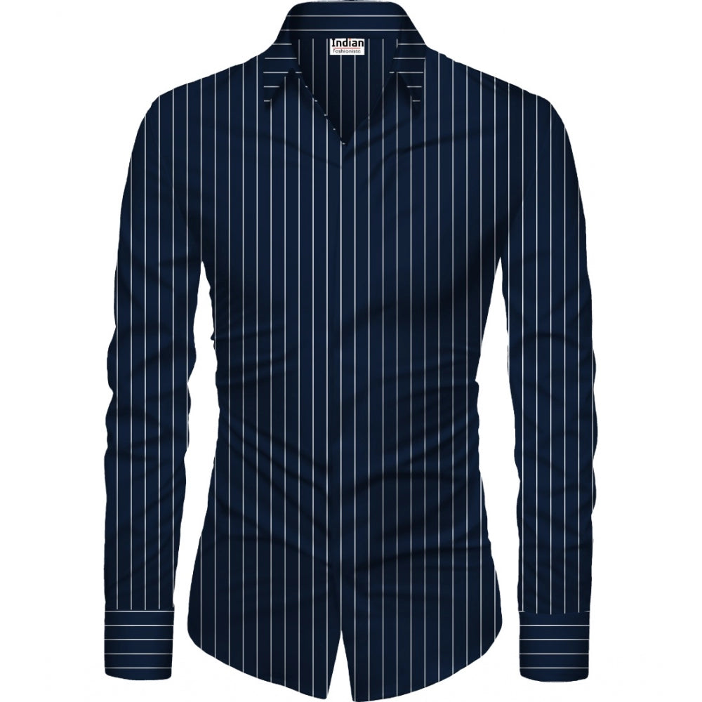 Generic Men's Casual Floral Printed Cotton Blend Unstitched Shirt Fabric 1.6 Mtrs (Blue) Main image