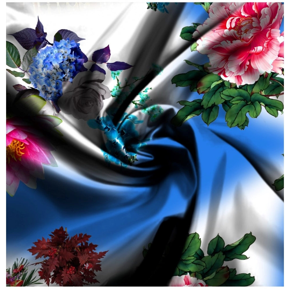 Generic Men's Casual Floral Printed Cotton Blend Unstitched Shirt Fabric 1.6 Mtrs (Blue) Secondary image