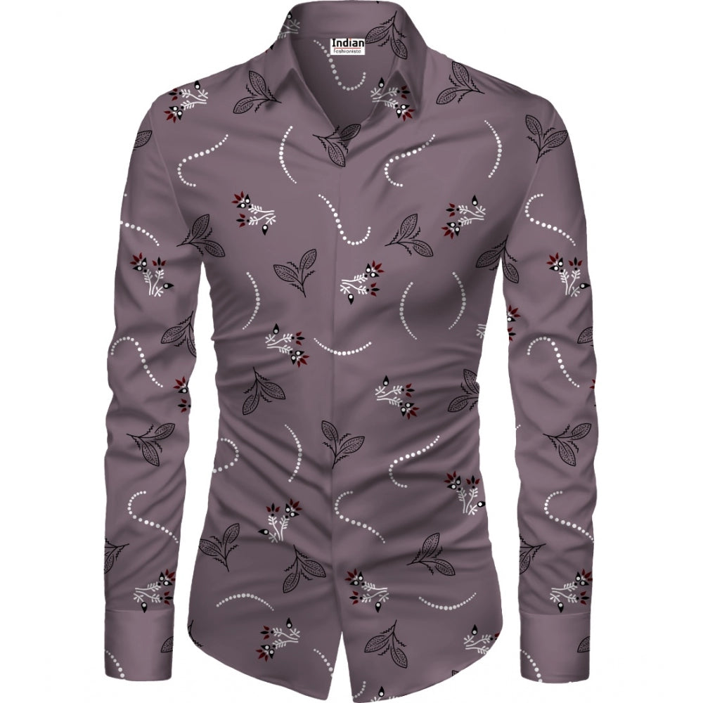 Generic Men's Casual Floral Printed Cotton Blend Unstitched Shirt Fabric 1.6 Mtrs (Violet) Main image