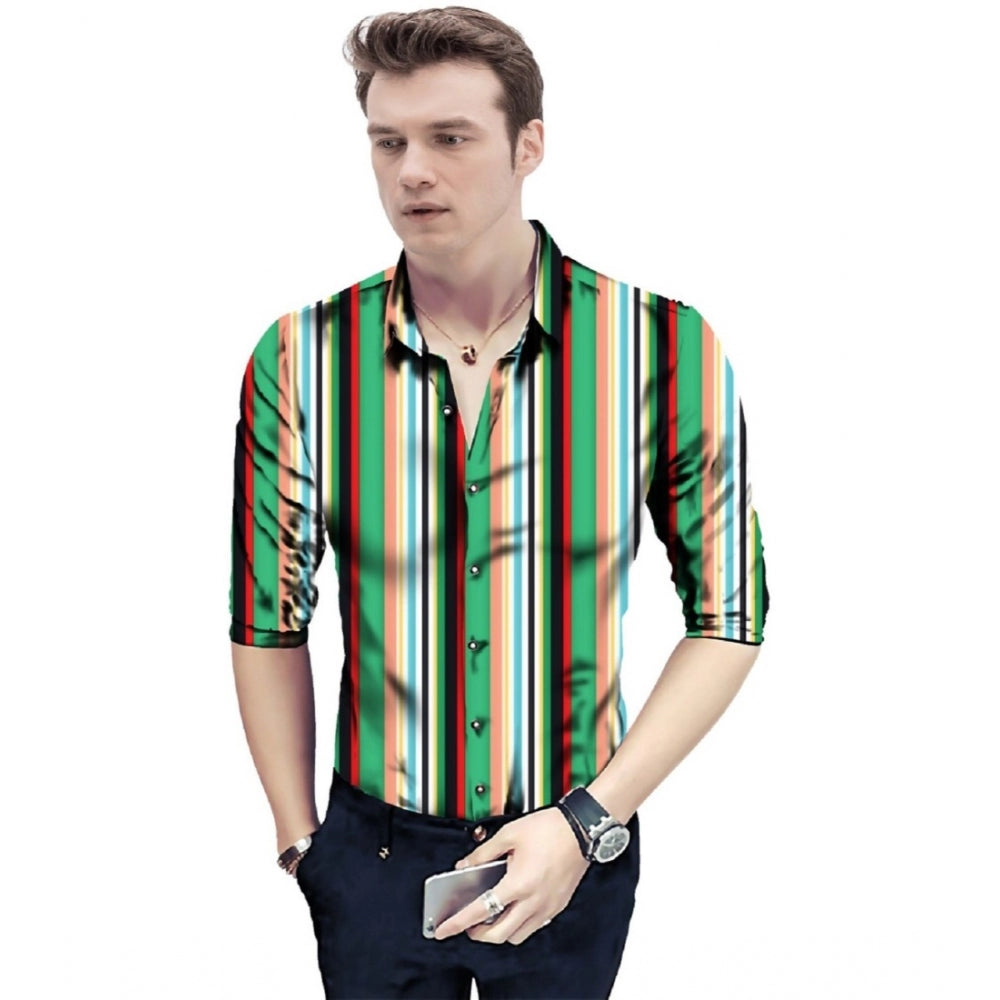 Generic Men's Casual Floral Printed Cotton Blend Unstitched Shirt Fabric 1.6 Mtrs (Green) Main image