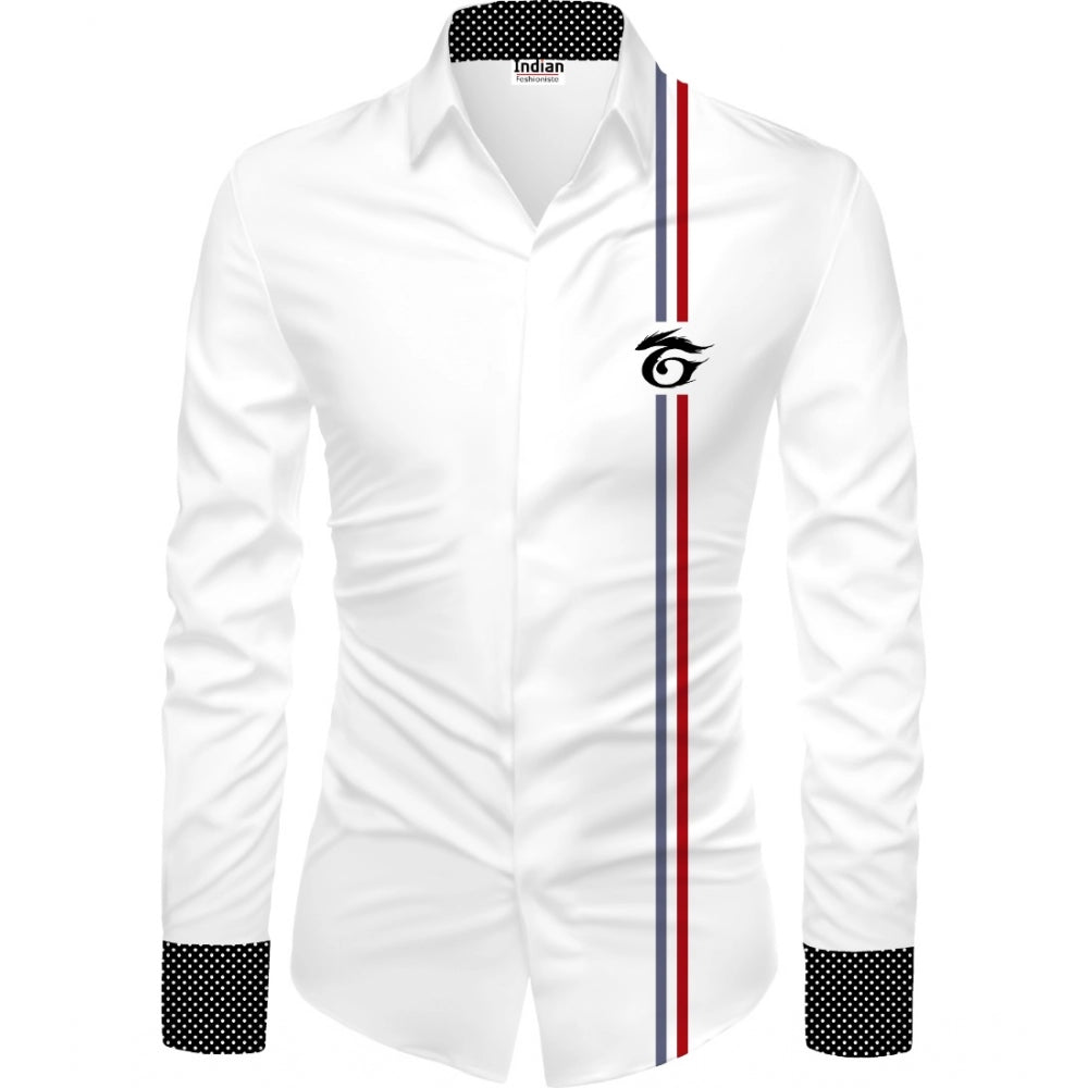 Generic Men's Casual Floral Printed Cotton Blend Unstitched Shirt Fabric 1.6 Mtrs (White) Main image