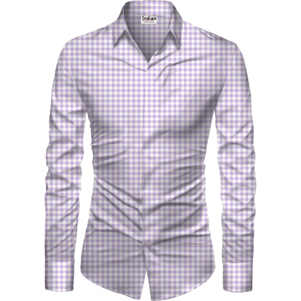 Generic Men's Casual Floral Printed Cotton Blend Unstitched Shirt Fabric 1.6 Mtrs (Purple) Main image