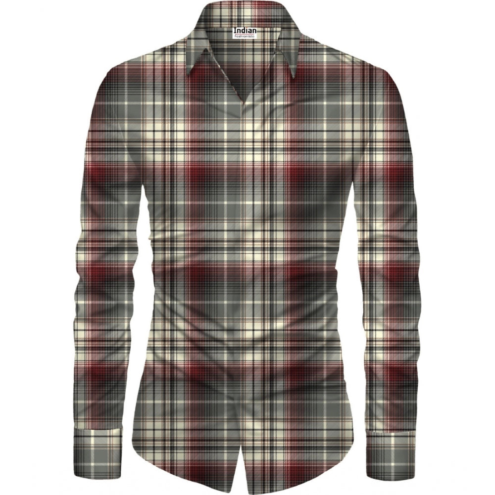 Generic Men's Casual Floral Printed Cotton Blend Unstitched Shirt Fabric 1.6 Mtrs (Brown) Main image