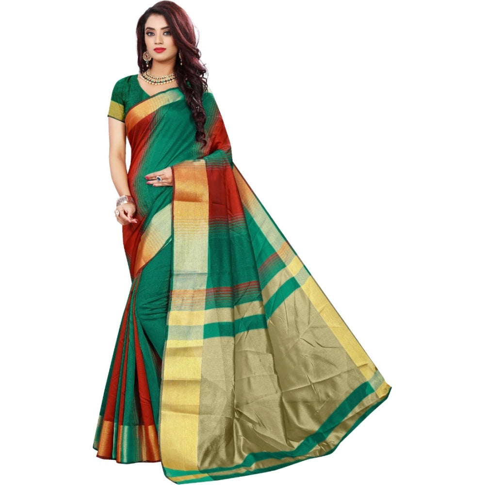Generic Women's Jacquard Woven Saree With Unstitched Blouse 5.5Mtr (Red-Green) Main image