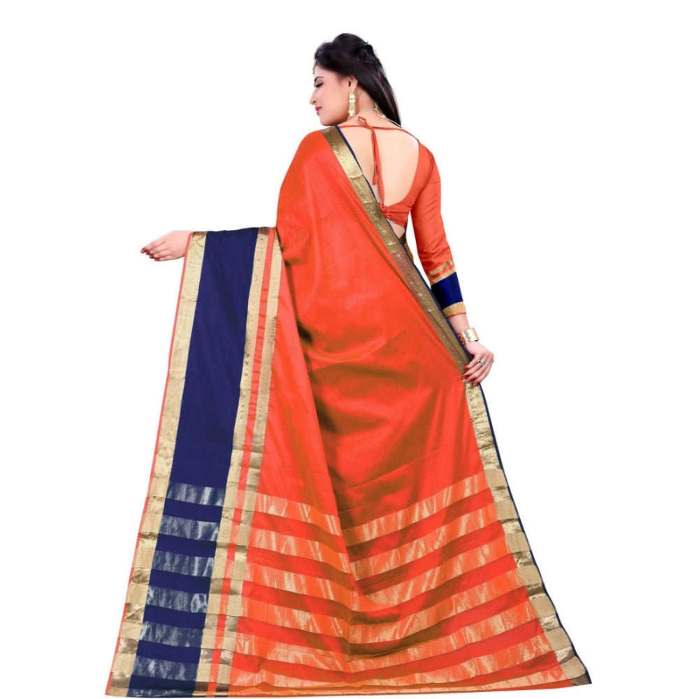 Generic Women's Jacquard Woven Saree With Unstitched Blouse 5.5Mtr (Orange) Secondary image