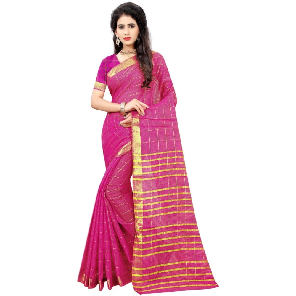 Generic Women's Jacquard Woven Saree With Unstitched Blouse 5.5Mtr (Pink) Main image