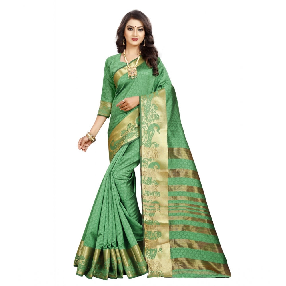 Generic Women's Jacquard Woven Saree With Unstitched Blouse 5.5Mtr (Green) Main image