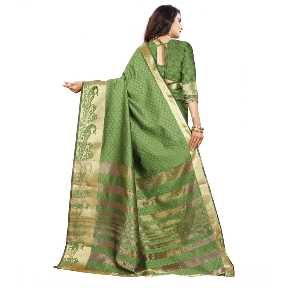 Generic Women's Jacquard Woven Saree With Unstitched Blouse 5.5Mtr (Green) Secondary image