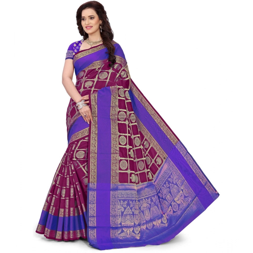Generic Women's Jacquard Woven Saree With Unstitched Blouse 5.5Mtr (Purple) Main image