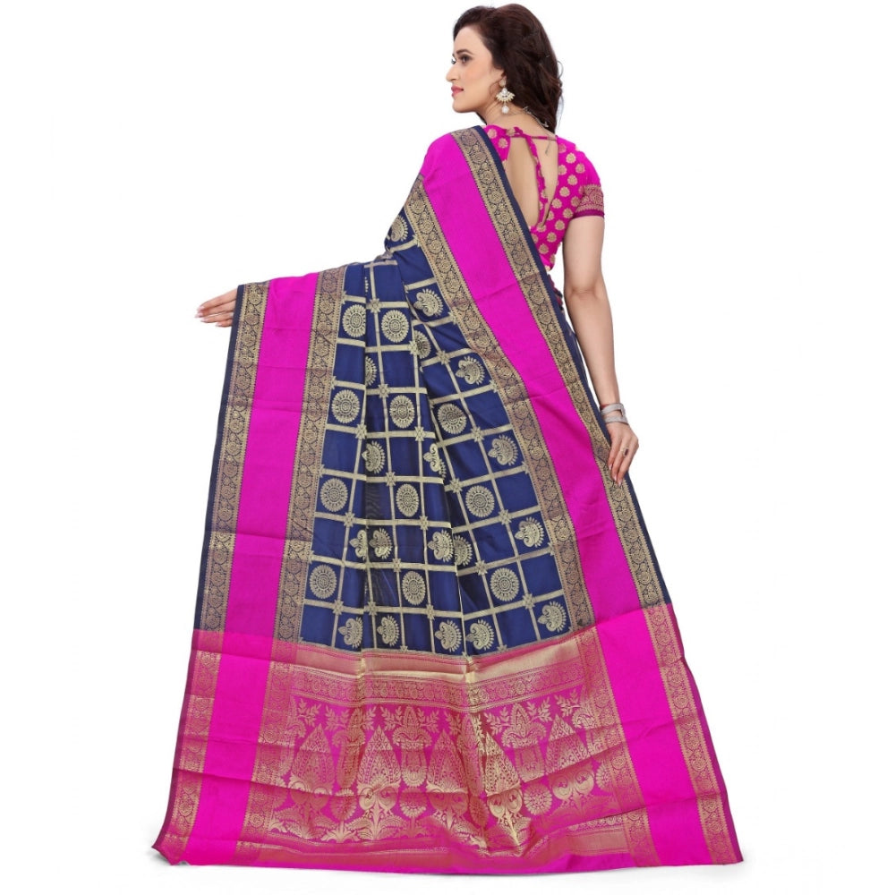 Generic Women's Jacquard Woven Saree With Unstitched Blouse 5.5Mtr (Blue) Secondary image