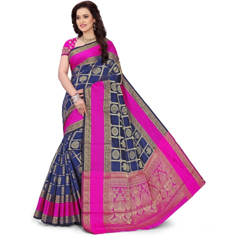 Generic Women's Jacquard Woven Saree With Unstitched Blouse 5.5Mtr (Blue) Main image