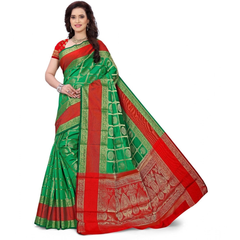 Generic Women's Jacquard Woven Saree With Unstitched Blouse 5.5Mtr (Green) Main image