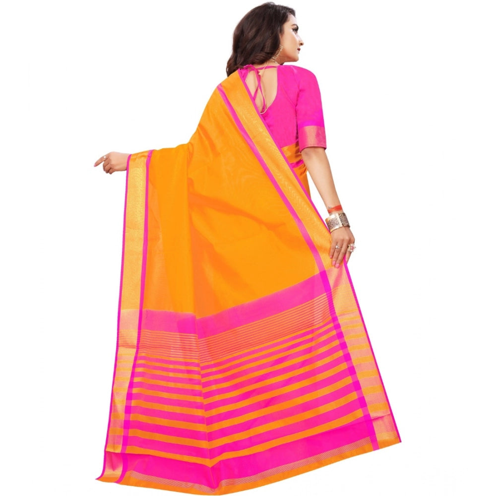 Generic Women's Jacquard Woven Saree With Unstitched Blouse 5.5Mtr (Orange) Secondary image