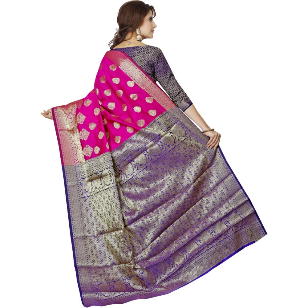 Generic Women's Jacquard Woven Saree With Unstitched Blouse 5.5Mtr (Pink) Secondary image