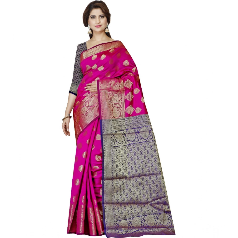 Generic Women's Jacquard Woven Saree With Unstitched Blouse 5.5Mtr (Pink) Main image
