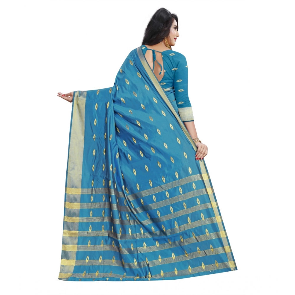 Generic Women's Silk Blend Woven Saree With Unstitched Blouse 5.5Mtr (Light Green) Secondary image