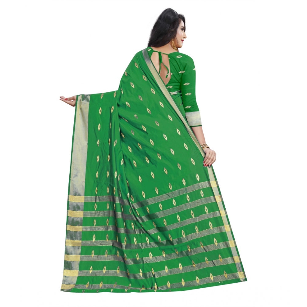 Generic Women's Silk Blend Woven Saree With Unstitched Blouse 5.5Mtr (Green) Secondary image