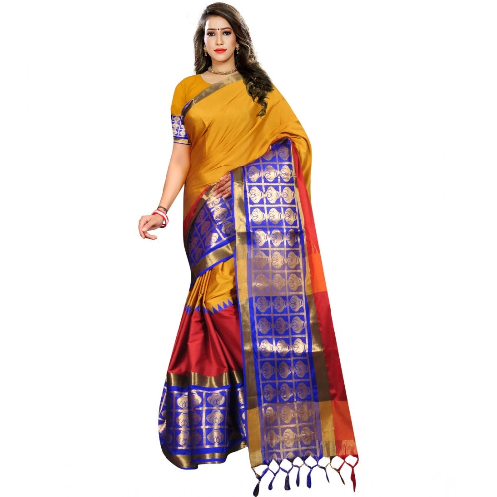 Generic Women's Jacquard Woven Saree With Unstitched Blouse 5.5Mtr (Mustard) Main image