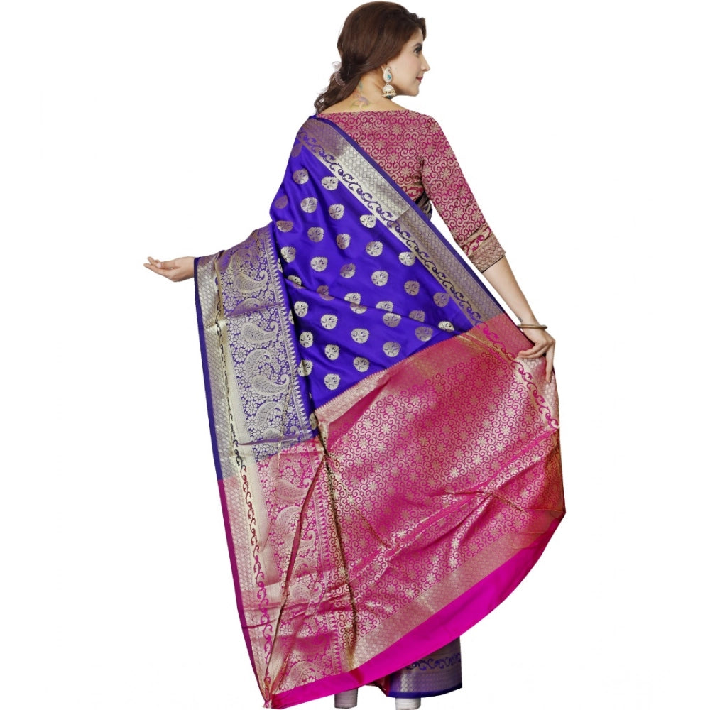 Generic Women's Jacquard Woven Saree With Unstitched Blouse 5.5Mtr (Blue) Secondary image