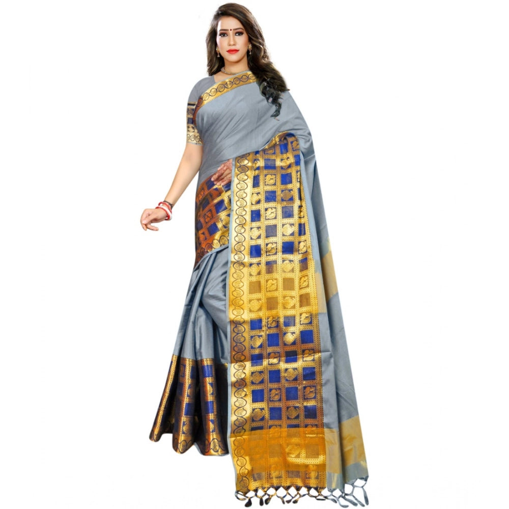 Generic Women's Jacquard Woven Saree With Unstitched Blouse 5.5Mtr (Light Blue) Main image