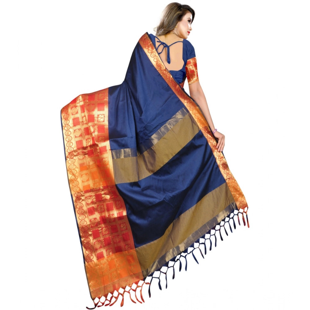 Generic Women's Jacquard Woven Saree With Unstitched Blouse 5.5Mtr (Blue) Secondary image