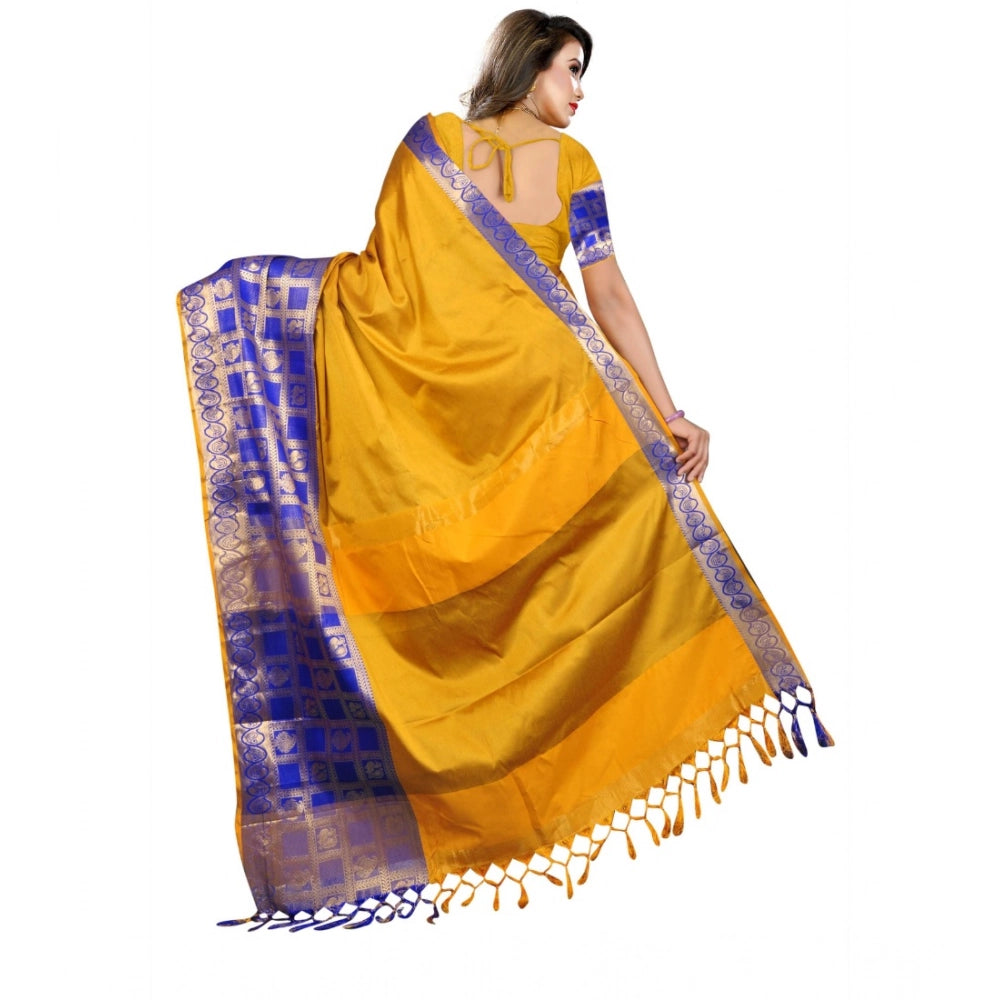 Generic Women's Jacquard Woven Saree With Unstitched Blouse 5.5Mtr (Mustard) Secondary image