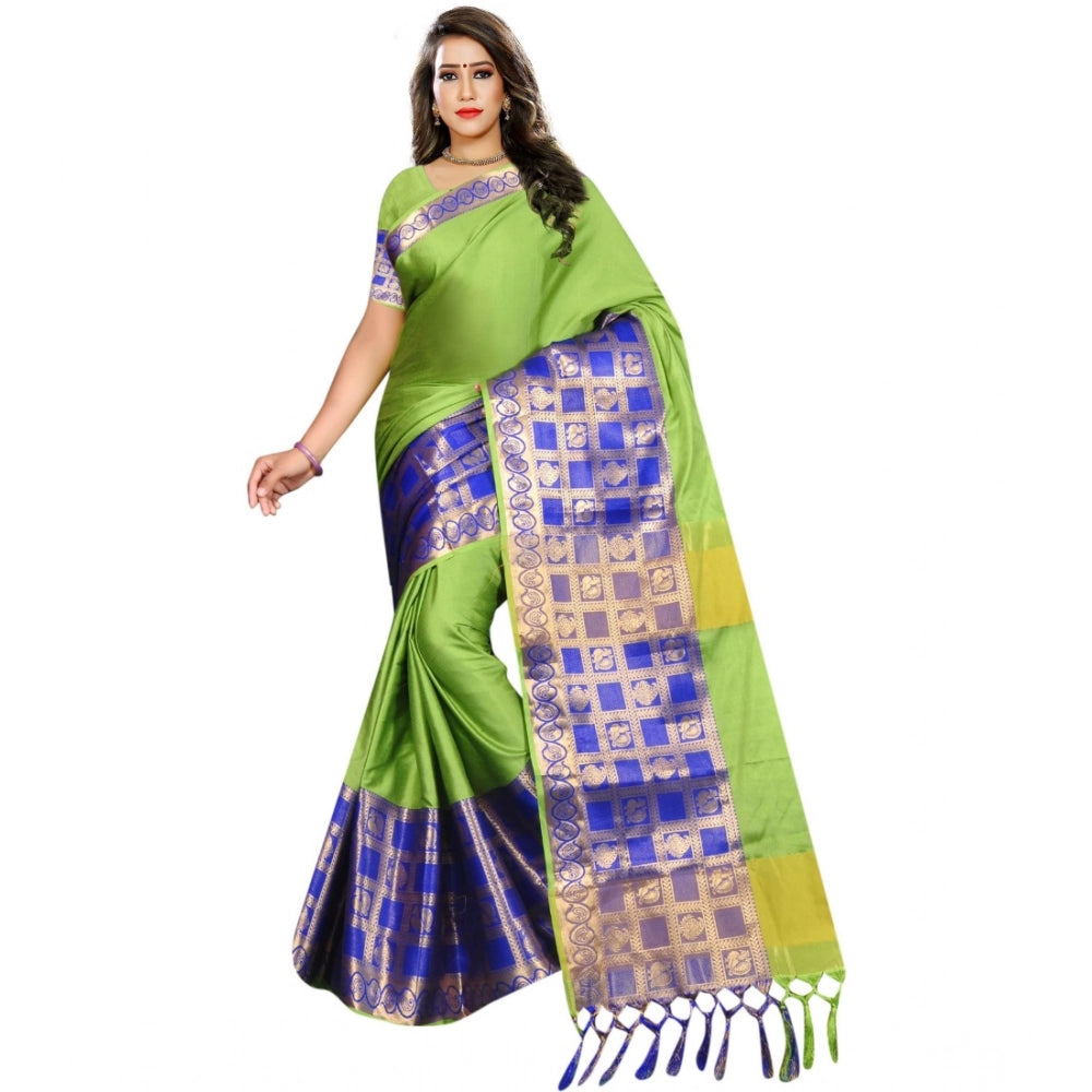 Generic Women's Jacquard Woven Saree With Unstitched Blouse 5.5Mtr (Green) Main image