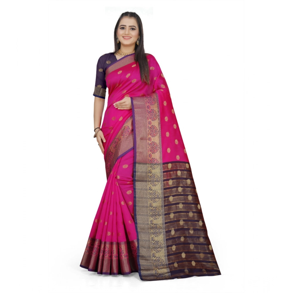 Generic Women's Jacquard Woven Saree With Unstitched Blouse 5.5Mtr (Pink) Main image