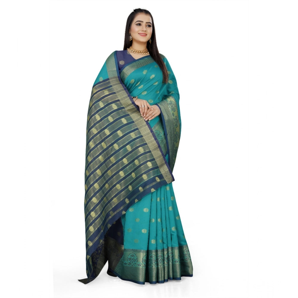 Generic Women's Jacquard Woven Saree With Unstitched Blouse 5.5Mtr (Green) Secondary image